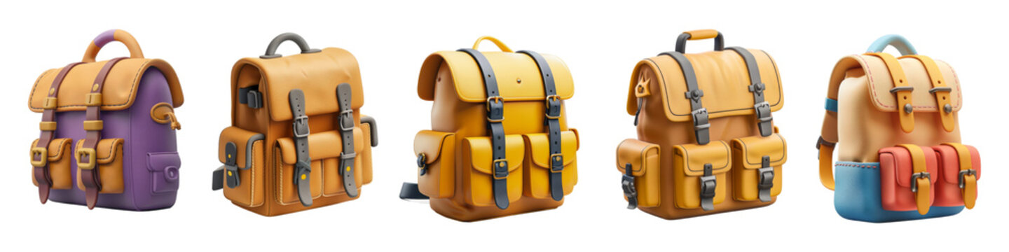 3D Backpack, School Bag isolated on transparent background.