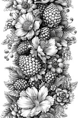 Coloring book hop, cone, flower doodle style black outline. line art floral black and white background.