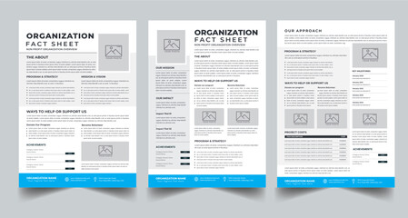 Nonprofit Organization Fact Sheet layout design template with 3 style design concept	