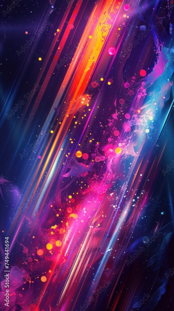 Poster a vibrant abstract background featuring an interplay of colorful lines and dots creating a dynamic v