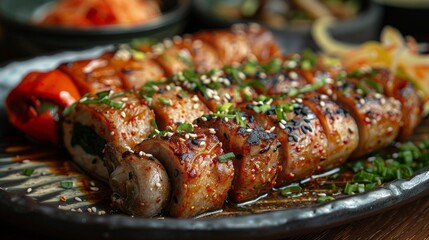 Korean BBQ - Rolling short plate with mushrooms 