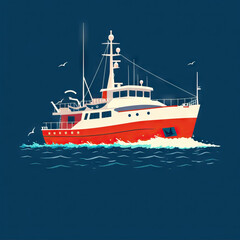 Deep Sea Explorer Investigating Ocean Depths - Research Vessel. Vector Icon Illustration. Job Icon Concept Isolated Premium Vector. 