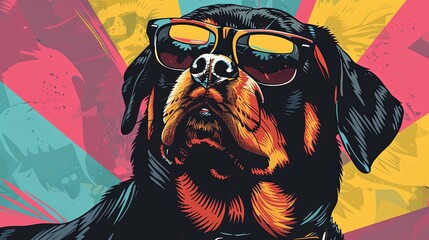 Rottweiler in Sunglasses Pop Art Illustration