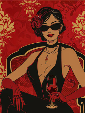 Retro sexy woman illustration inspired on the Hollywood golden era