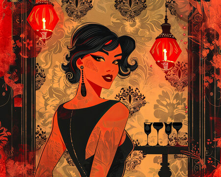 Retro sexy woman illustration inspired on the Hollywood golden era