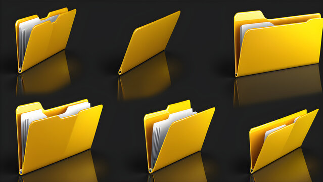 folder icon. yellow folder icons isolated on a black background.