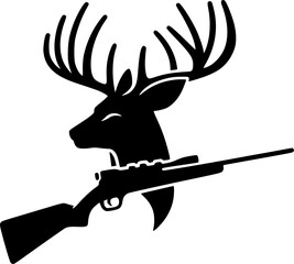 Silhouette deer head with rifle logo vector