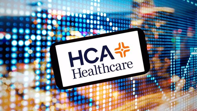 Konskie, Poland - March 02, 2024: HCA Healthcare company logo displayed on mobile phone screen