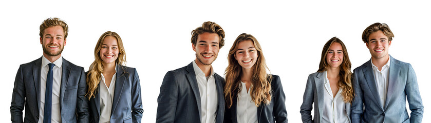 Fototapeta premium Smilling business man and women wearing suit isolated on white background