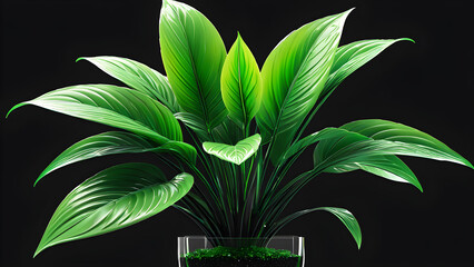 house green plant on a black background. plant in a pot