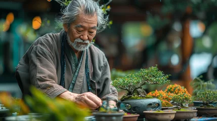 Türaufkleber Man caring for a bonsai © jorgevt