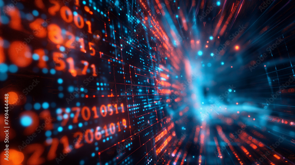 Aufkleber abstract tech background. floating numbers hud background. matrix particles grid virtual reality. sm