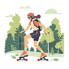 Rollerblading in the Park - Outdoor Activity. Vector Icon Illustration. Icon Concept Isolated Premium Vector. 