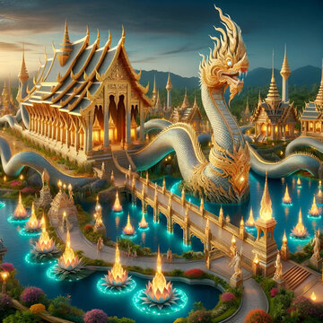Envision a more detailed and creatively enhanced Thai fortress, where traditional Thai architecture reaches new heights of imagination.