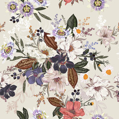 Fashion vector vintage floral pattern hand drawn flowers victorian style