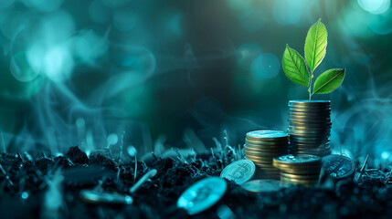 business growth concept, plant growth, coin, green economy, background, banner, business, money