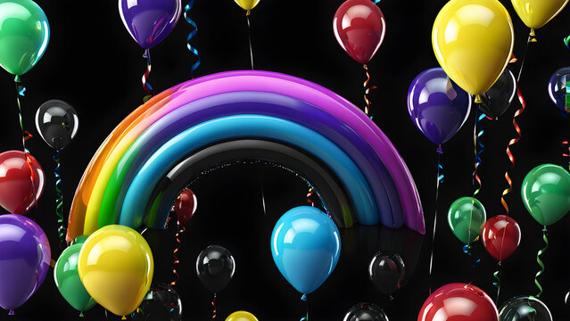 rainbow with colorful balloons isolated on a black background. colorful balloons in blue. balloons background. colorful balloons