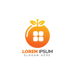 Abstract Orange Fruit Logo With White House Icon for Creative Branding