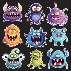 Scary Creepy Monsters Sticker Collection. Multiple. Vector Icon Illustration. Icon Concept Isolated Premium Vector.