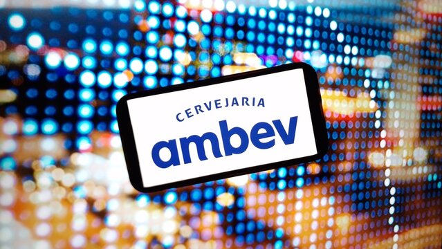 Konskie, Poland - March 02, 2024: Ambev company logo displayed on mobile phone screen