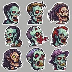 Zombie Man and Women. Sticker Collection. Multiple. Vector Icon Illustration. Icon Concept Isolated Premium Vector.