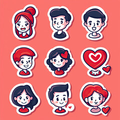 Valentines Day Lover Man and Women. Sticker Collection. Multiple. Vector Icon Illustration. Icon Concept Isolated Premium Vector. 
