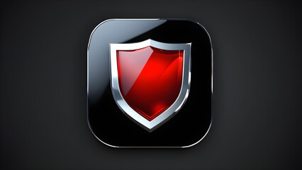 shield icon button of a shield with a checkmark on a black background.