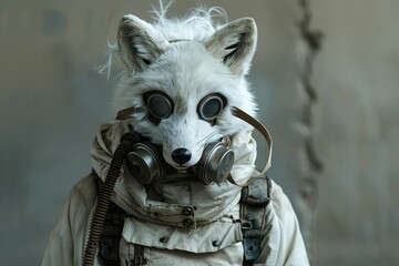Intense stare of fox in tactical gear - Evocative image of a humanoid fox in tactical gear giving an intense and emotive stare, reflecting resilience and readiness