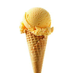 Lemon ice cream isolated on a clean background - ice cream, cone, waffle cone 