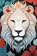 Obraz premium Multicolored Painting like portrait of a Male lion in fantasy multicolored style, Africa, AI generated