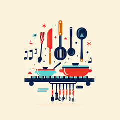 Making Music with Kitchen Utensils - Culinary Composer. Vector Icon Illustration. Job Icon Concept Isolated Premium Vector.  - obrazy, fototapety, plakaty