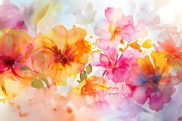 Fototapeta na wymiar Capture the vibrant beauty of summer flowers with a mesmerizing watercolor illustration.