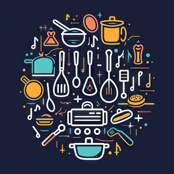 Making Music with Kitchen Utensils - Culinary Composer. Vector Icon Illustration. Job Icon Concept Isolated Premium Vector. 