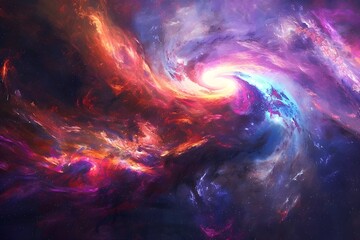 Embark on a cosmic journey with a space illustration, depicting an abstract and mesmerizing space nebula where vivid colors swirl and intermingle in a captivating dance. - obrazy, fototapety, plakaty