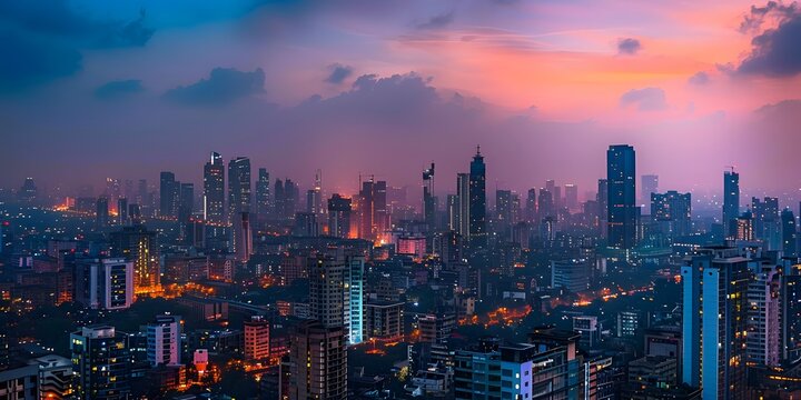 Experience the dynamic urban landscape through a captivating photograph, where the impressive panorama of a modern city skyline unfolds, highlighting architectural brilliance.