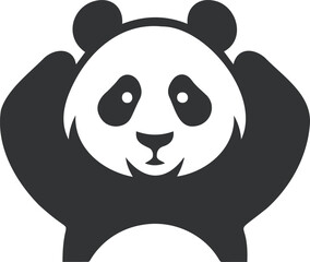 Charming Illustration of a Panda Raising Its Paws Against a White Background