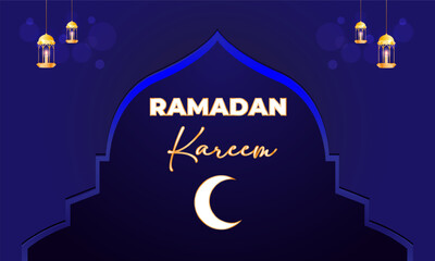 Ramadan kareem background, illustration with letters lanterns and moon