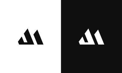 Letter JM, MJ minimal flat Logo design, fully Editable as Vector Format in Black and White Color palette. - obrazy, fototapety, plakaty