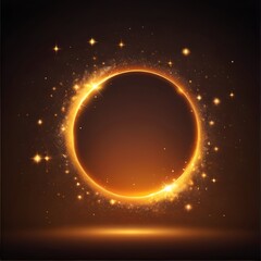 yellow orange gradient empty circle with shiny stars and bokeh effect, fantastic magic texture