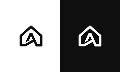 A letter creative, minimal monogram home real estate logo vector template. Home, mortgage Logo Design Creative Modern Vector in black and white color.