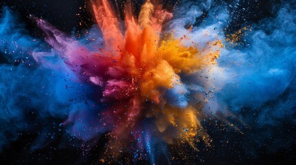 Abstract art colored powder on black background. Holy	
