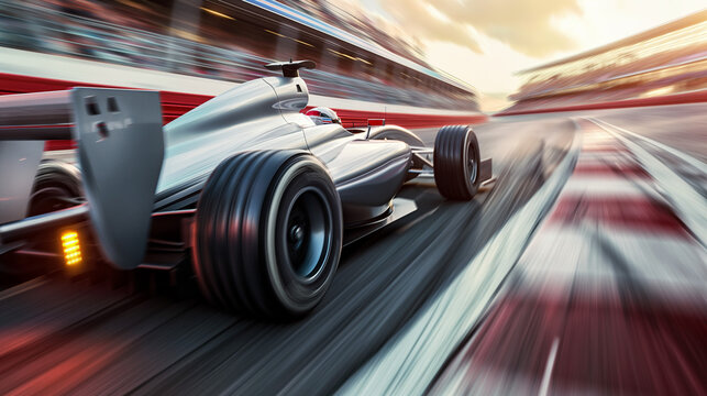 race car formula 1 driver driving fast high speed in race track in motorsport challenge competition, with beautiful curve of circuit with high performance engine technology of motorsport