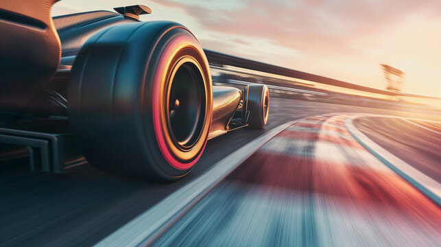 race car formula 1 driver driving fast high speed in race track in motorsport challenge competition, with beautiful curve of circuit with high performance engine technology of motorsport