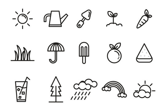 collection of 15 spring icons in line style