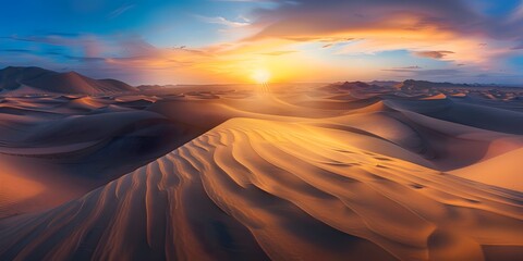 Realistic Desert Sunset: Capturing the Breathtaking Colors of Nature. - obrazy, fototapety, plakaty