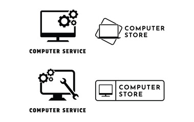 set of computer service and store logo design concept 