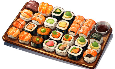 sushi assortment on white background