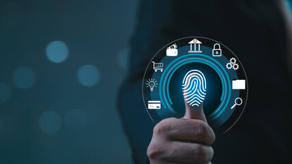 Security of future finger print technology and Cybernetics on the Internet concept, fingerprint...