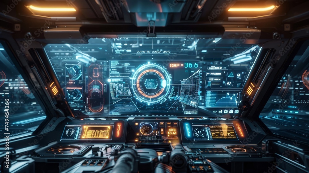 Poster an hud interface with a 3d future vehicle design