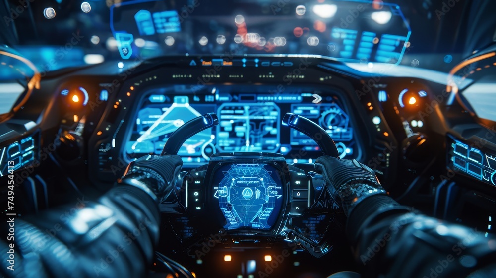 Poster an hud interface with a 3d future vehicle design